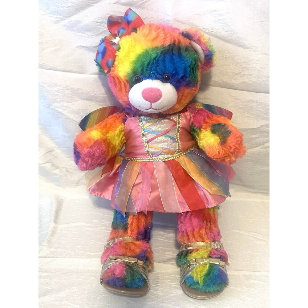 Build A Bear Tropicolor Rainbow Sparkle Tie Dye Teddy 16” Plush W/Fairy Outfit